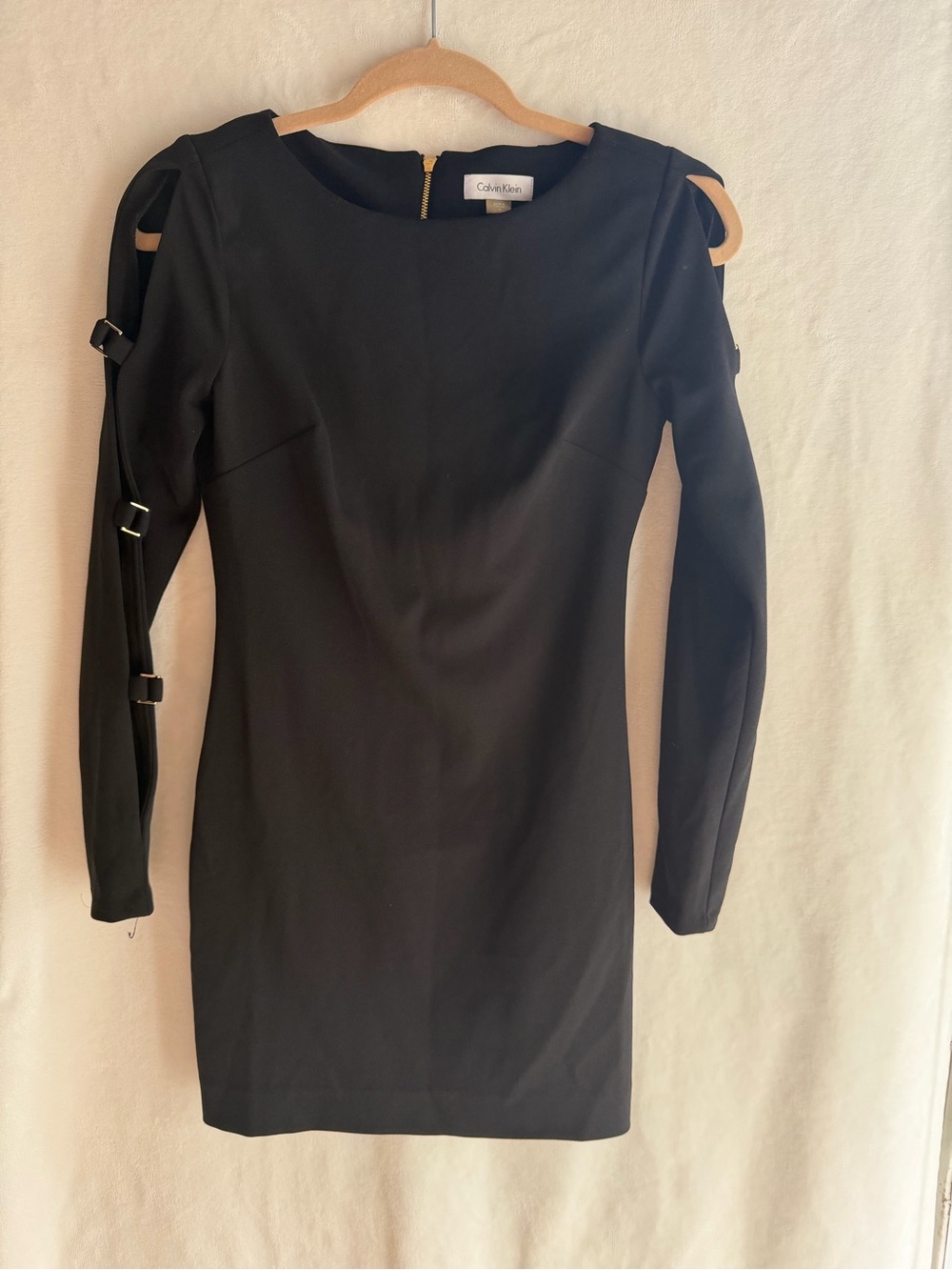 Calvin Klein Black Cutout Long-Sleeve Mini Dress with Buckle Straps